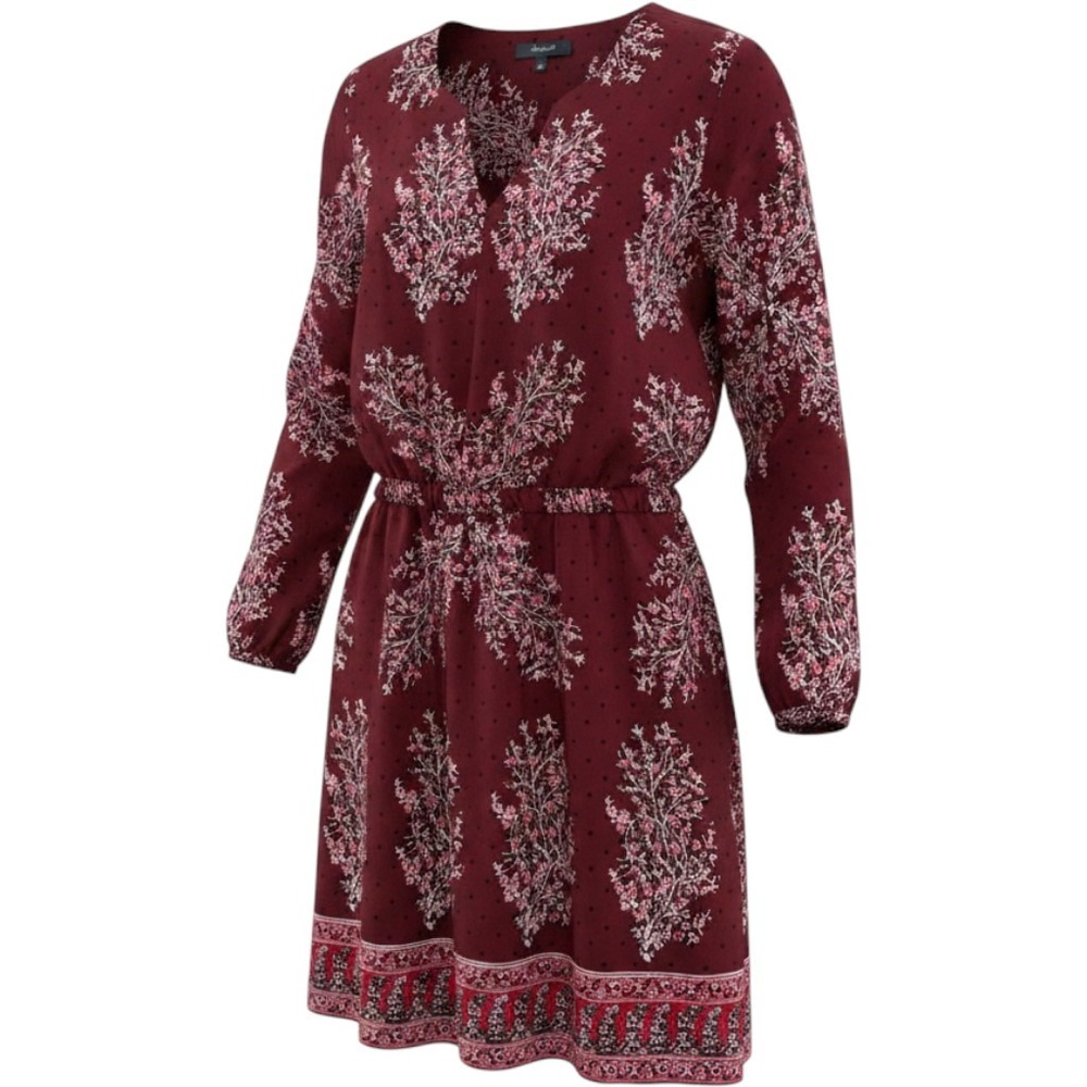 Madewell Silk Mini Dress Womens 4 Burgundy Floral Polka Dot Long Sleeve E9466